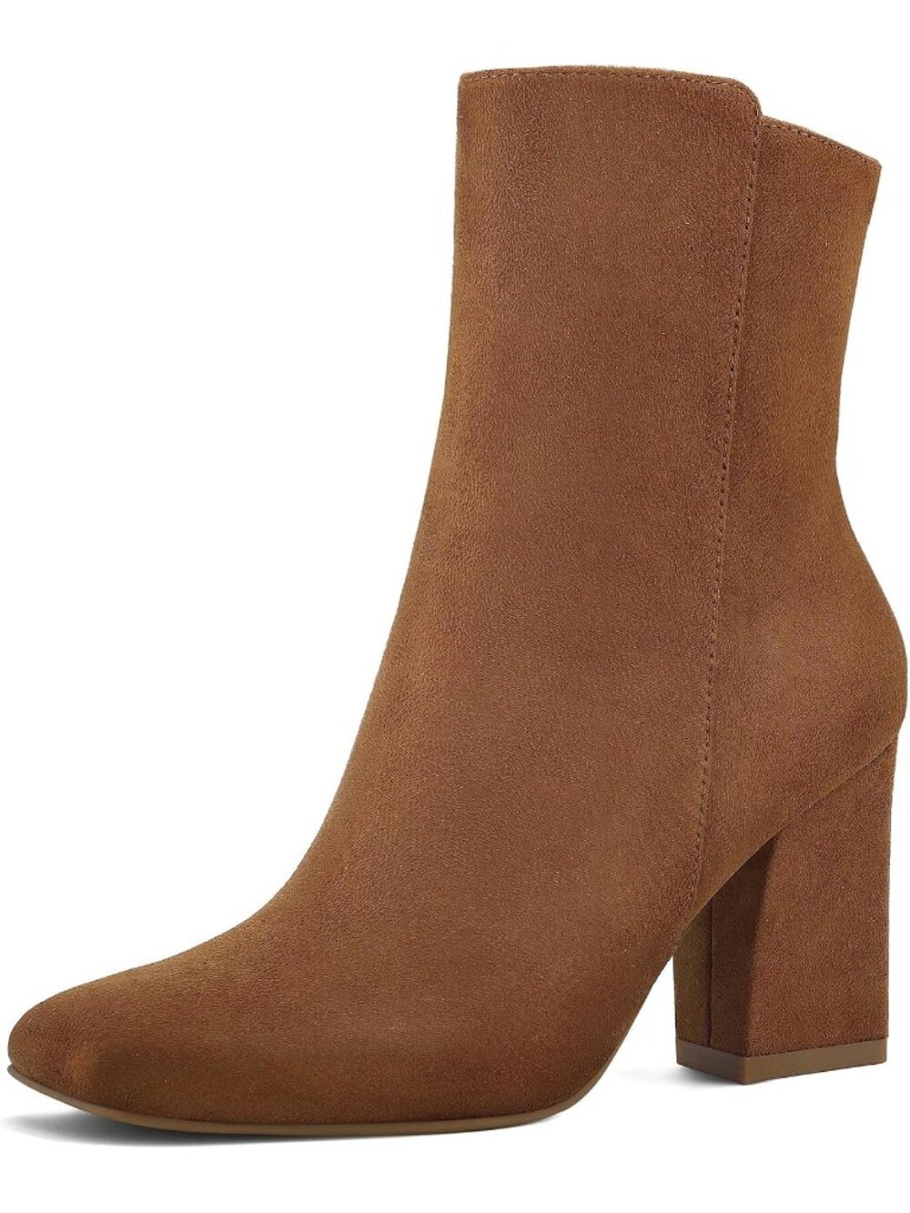Women's Brown Ankle Boots Square Toe GoGo Boots Chunky Block Heel Mid Calf